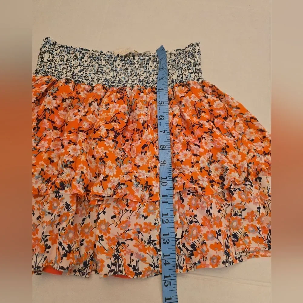 Ramy Brook Printed Annabelle Orange Floral Mini Skirt 100% Silk Size XS